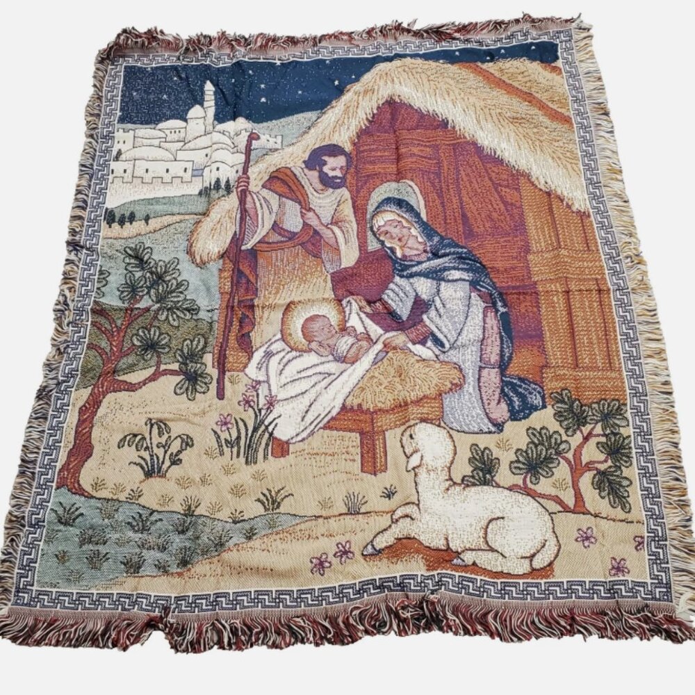 American Greetings Nativity Scene Throw Woven Blanket 54"x46"